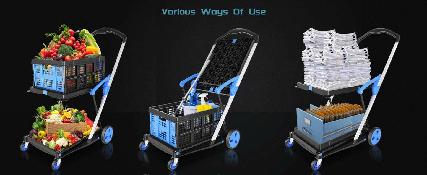 2-Tier Folding Shopping Cart with Brake