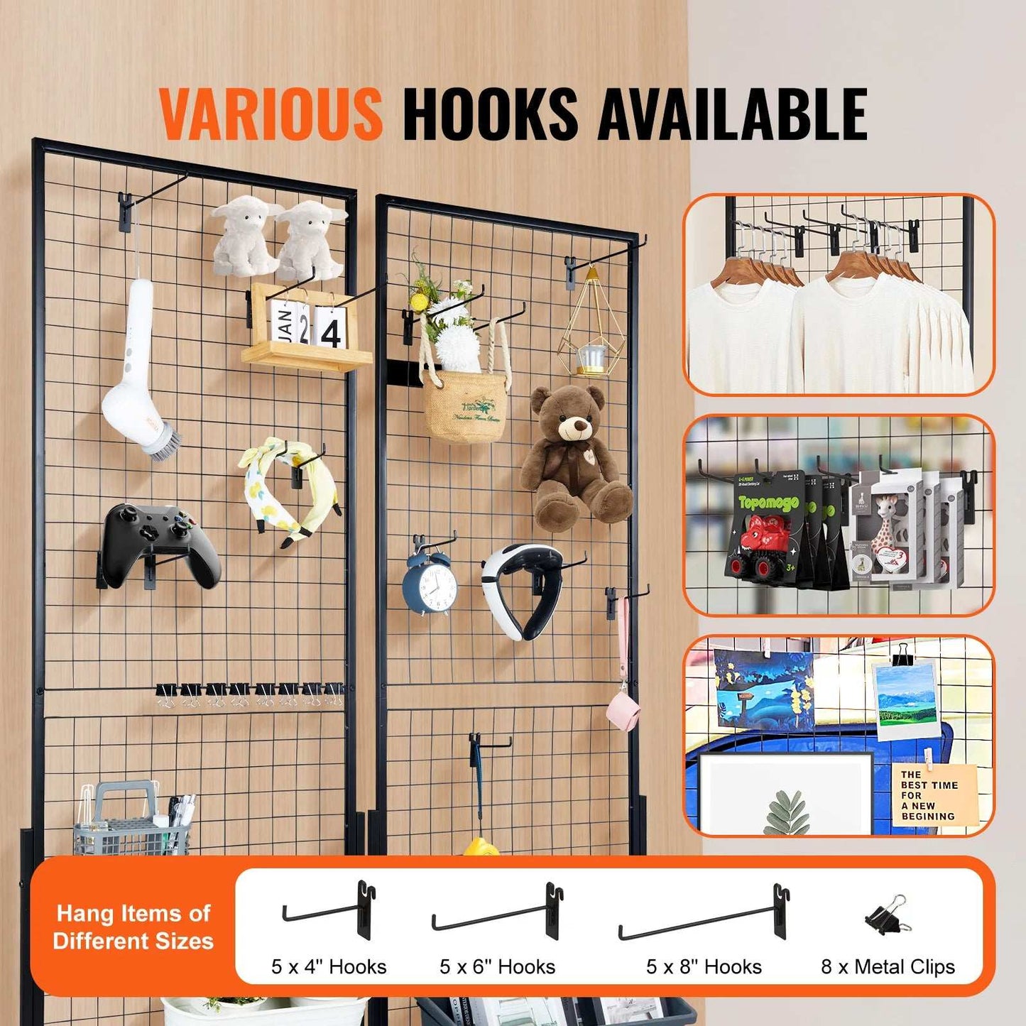 2-Pack Wire Grid Panel Tower with Hooks