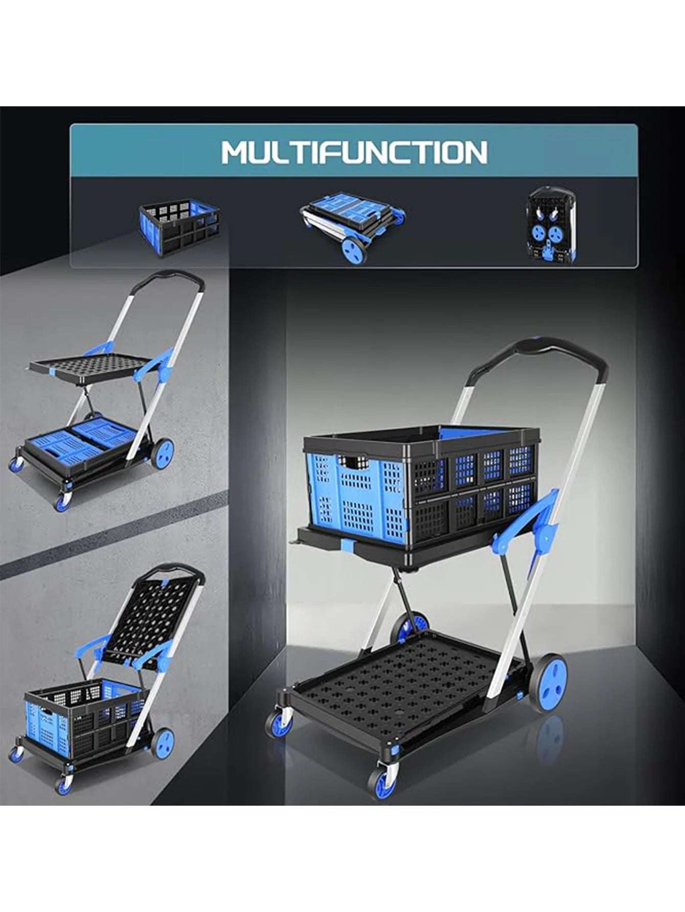 2-Tier Folding Shopping Cart with Brake