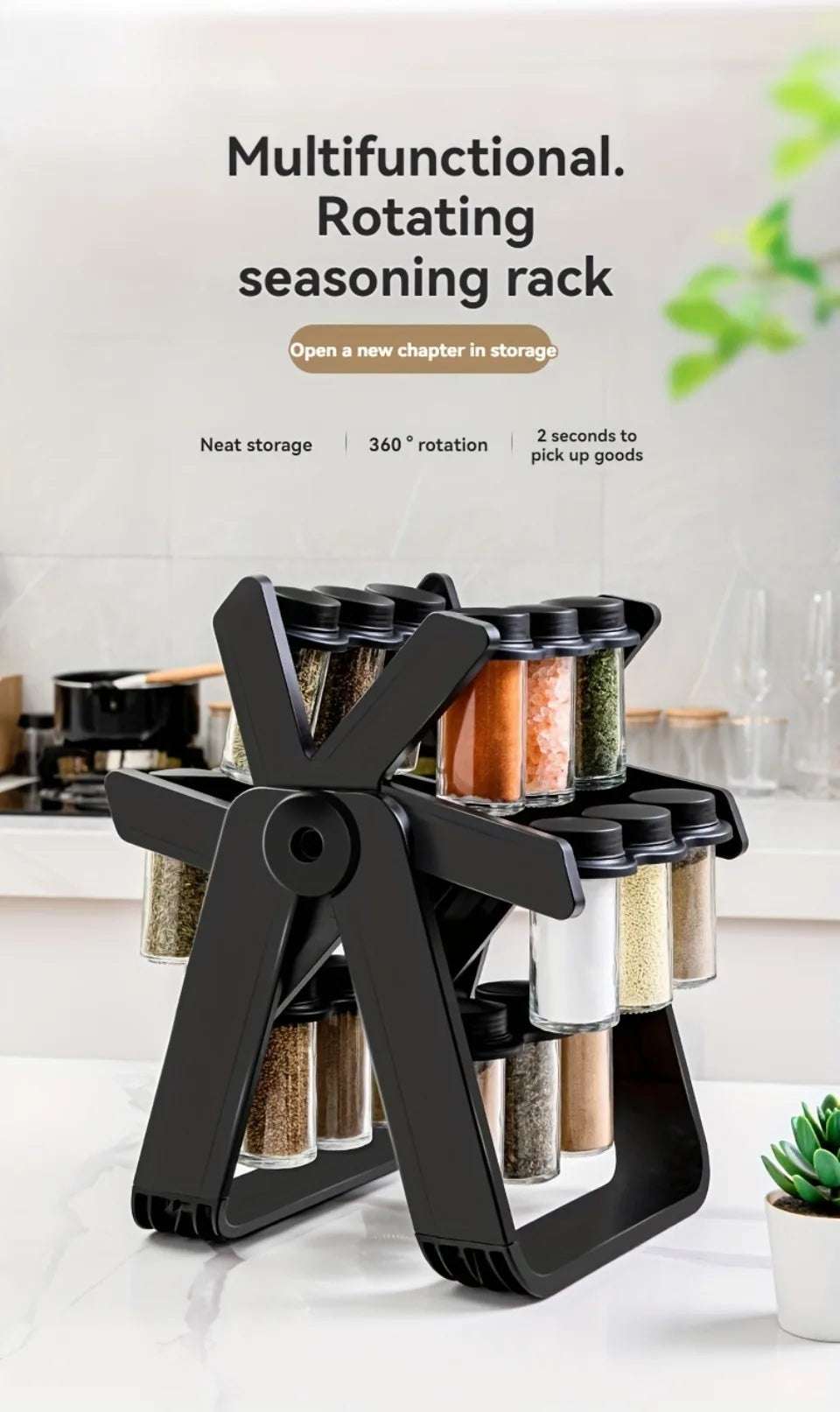Rotating Spice Rack with 12 Bottles