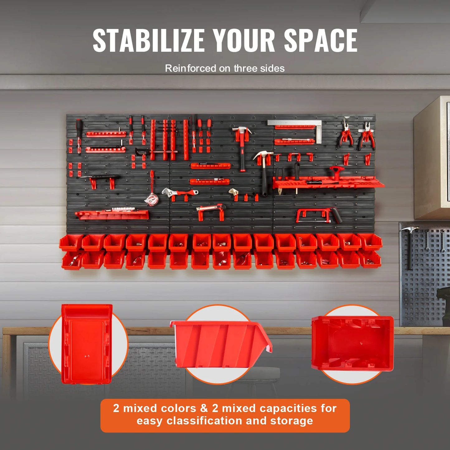 Wall Mounted Tool Storage Organizer Rack-30/48Bin