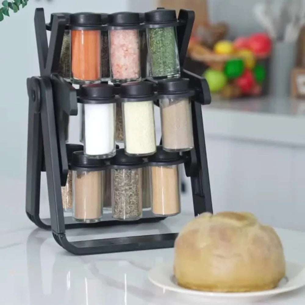 Rotating Spice Rack with 12 Bottles