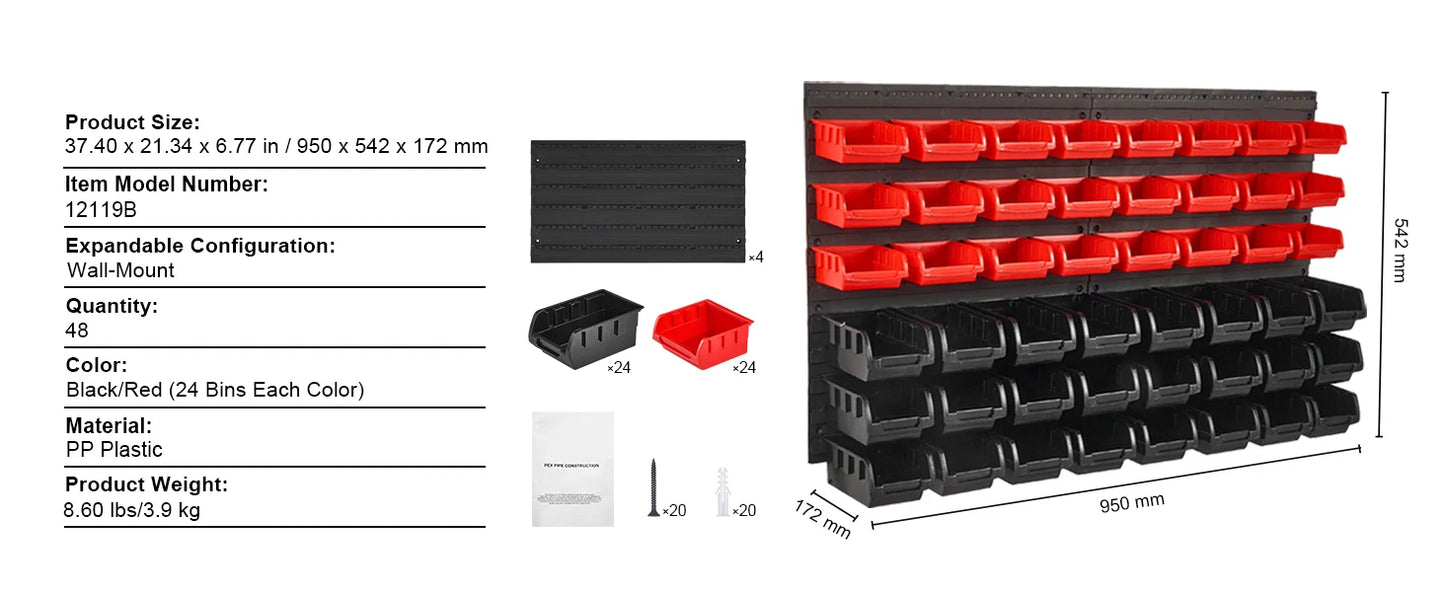 Wall Mounted Tool Storage Organizer Rack-30/48Bin