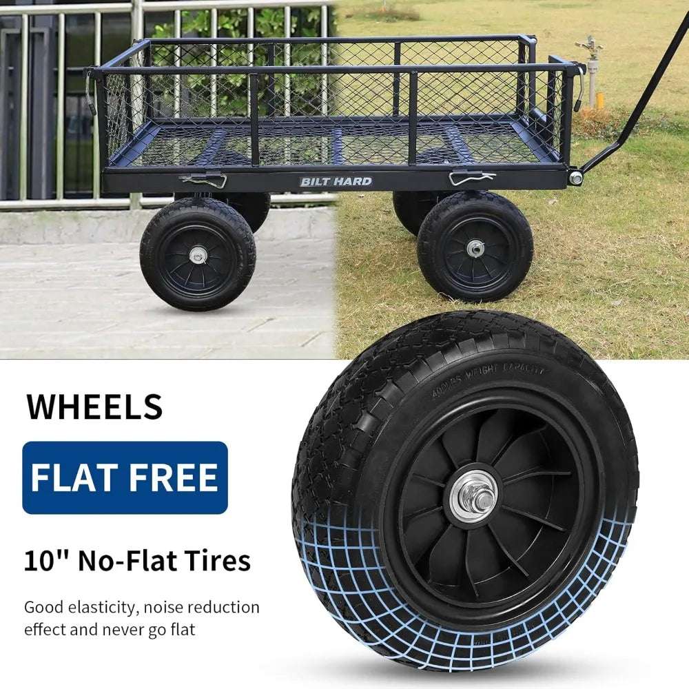 4 Cu.Ft Garden Cart Wagon - 880 lbs, 10" Flat-Free Tires, Removable Sides
