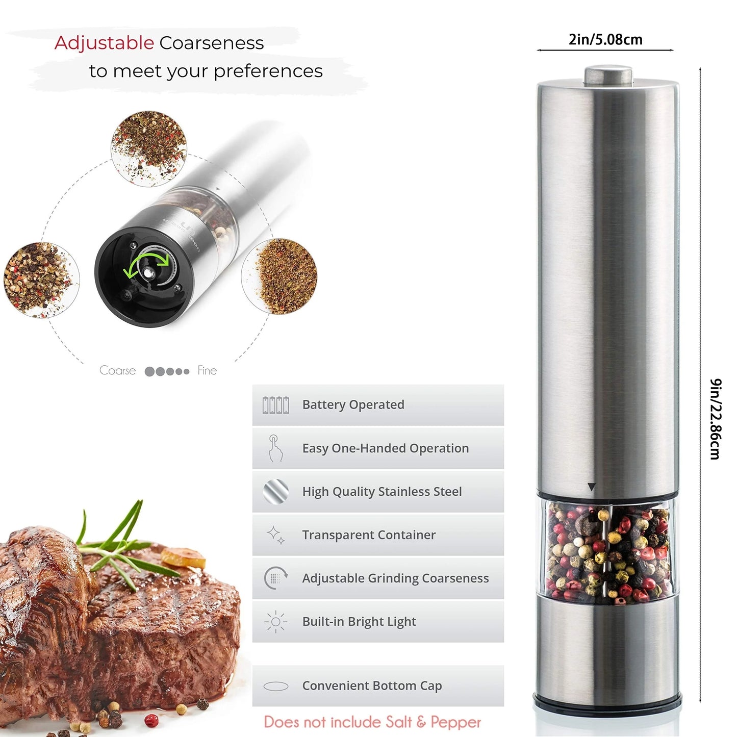 Electric Salt and Pepper Grinder Set with Light