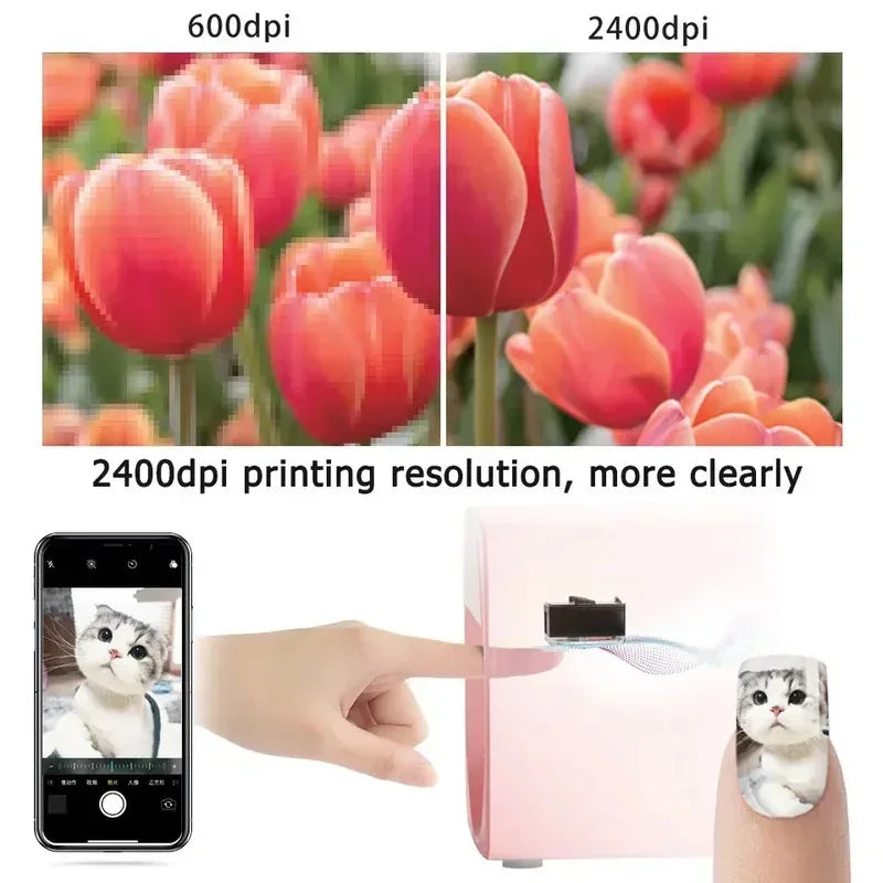 Smart 2400dpi Portable 3D Nail Printer