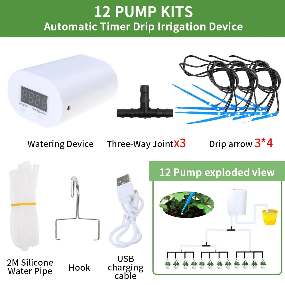 Automatic Timer Drip Irrigation Kit 4/8/12/16 Pump