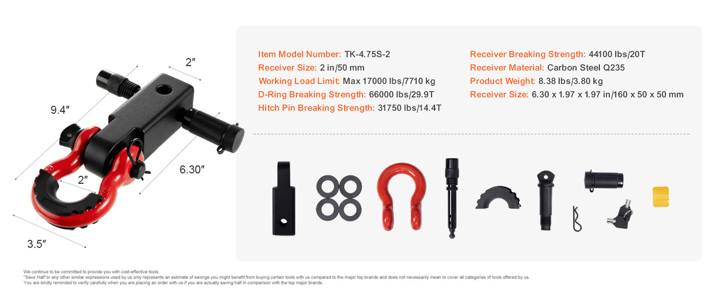 17,000 lbs Heavy Duty Hitch Receiver Shackle