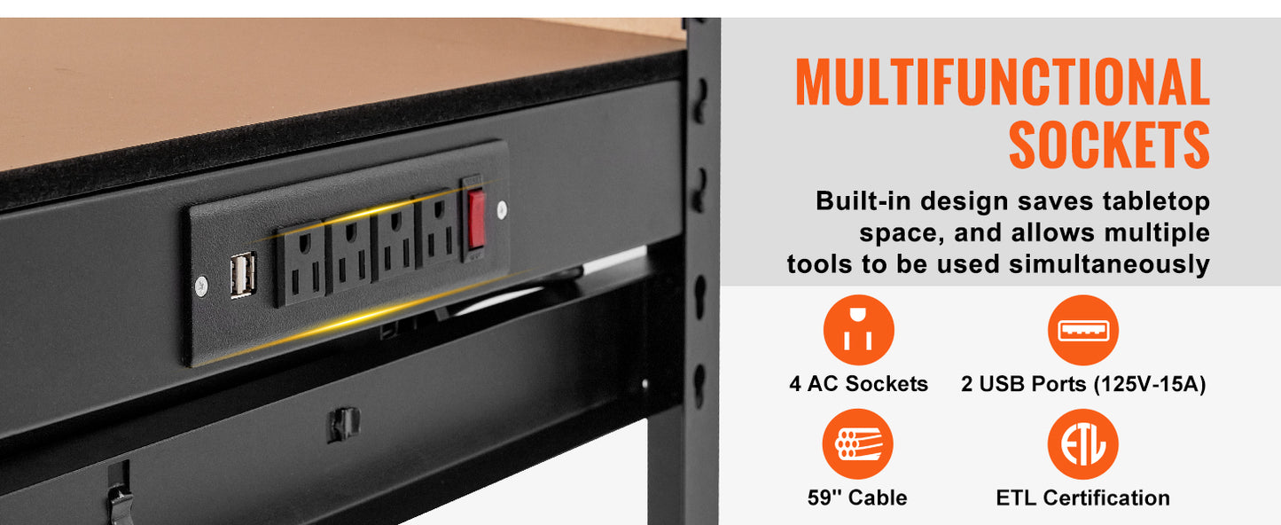 Heavy Duty Workbench with Pegboard and Power Panel