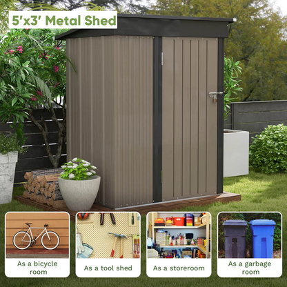 Outdoor Steel Storage Shed 5x3 ft Waterproof