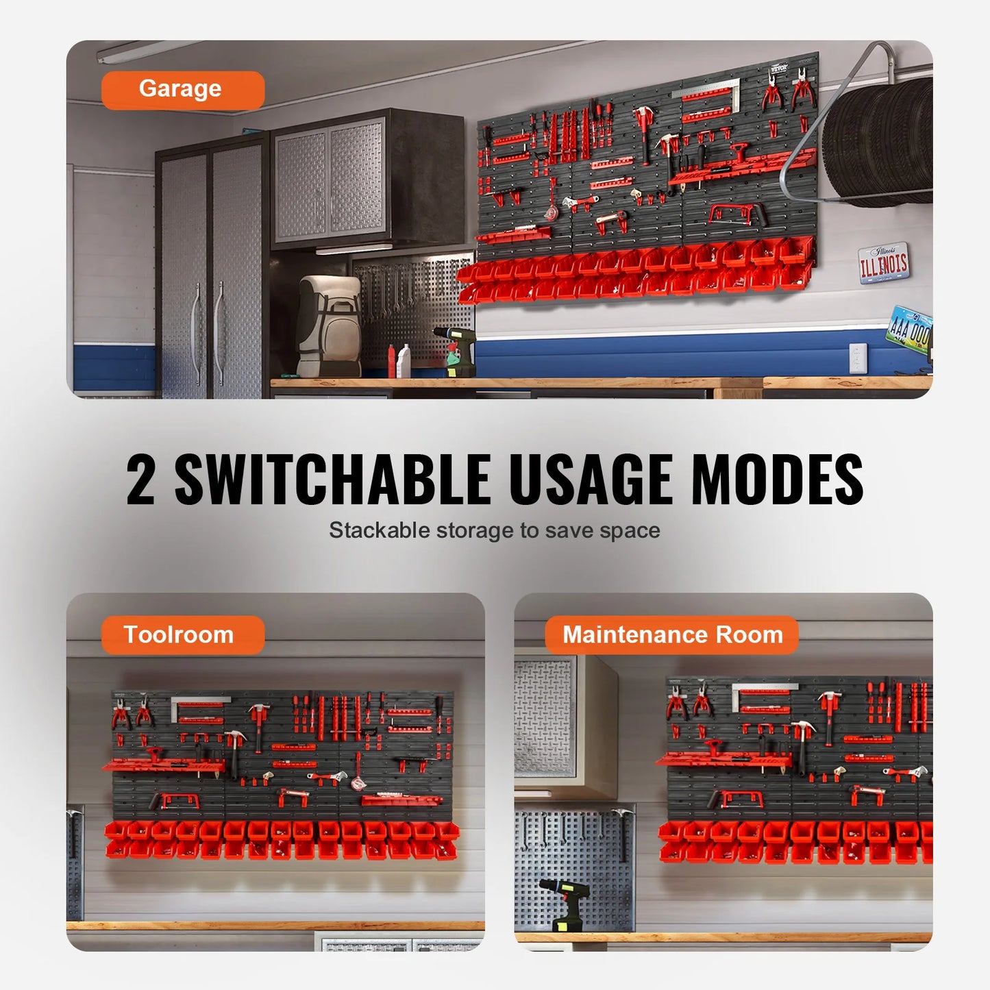 Wall Mounted Tool Storage Organizer Rack-30/48Bin