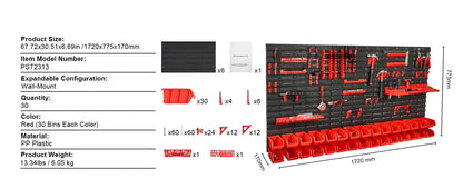 Wall Mounted Tool Storage Organizer Rack-30/48Bin