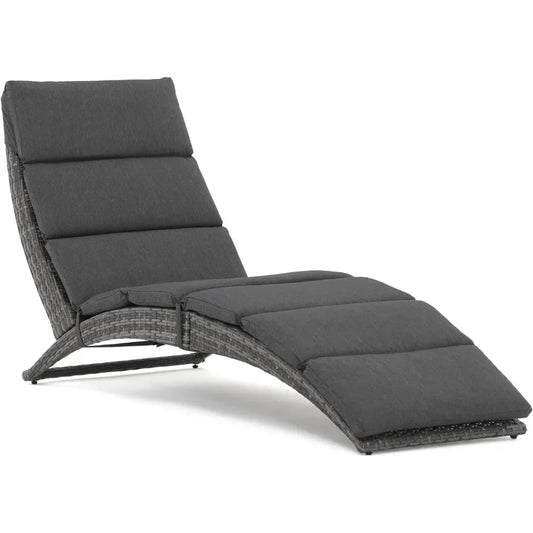 Foldable Rattan Chaise Lounge Chair