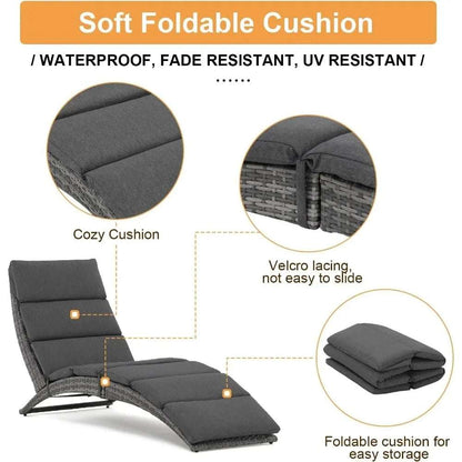 Foldable Rattan Chaise Lounge Chair