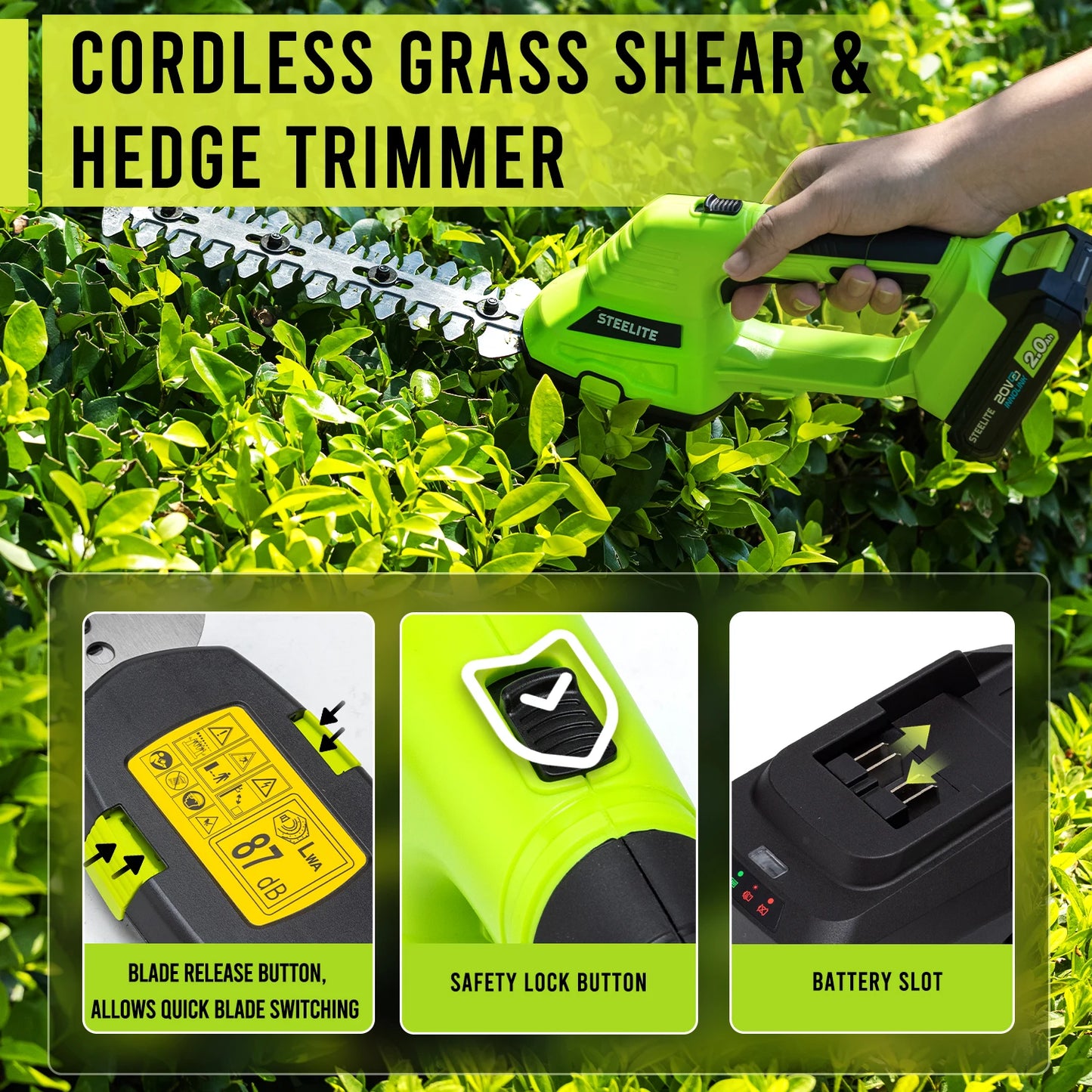 Cordless 2-in-1 Grass Shear and Hedge Trimmer with 2 Batteries