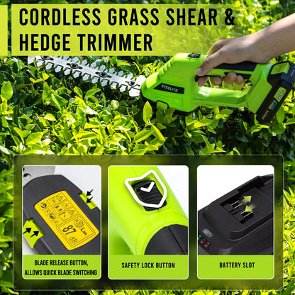 Cordless 2-in-1 Grass Shear and Hedge Trimmer with 2 Batteries