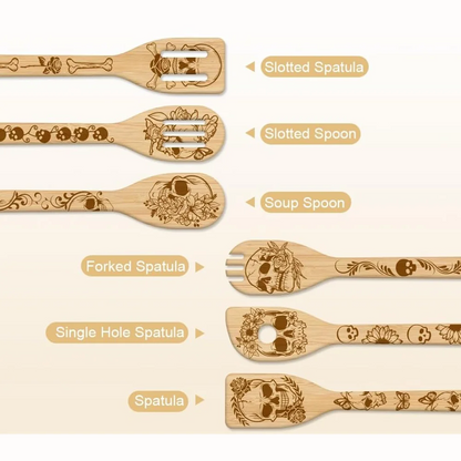Engraved Bamboo Kitchen Utensil Set 6PCS