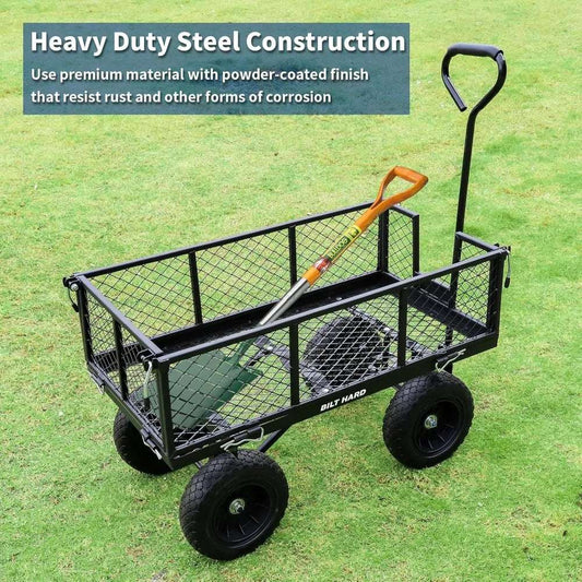 4 Cu.Ft Garden Cart Wagon - 880 lbs, 10" Flat-Free Tires, Removable Sides