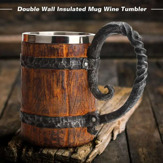 500ml Viking Style Wooden Insulated Mug