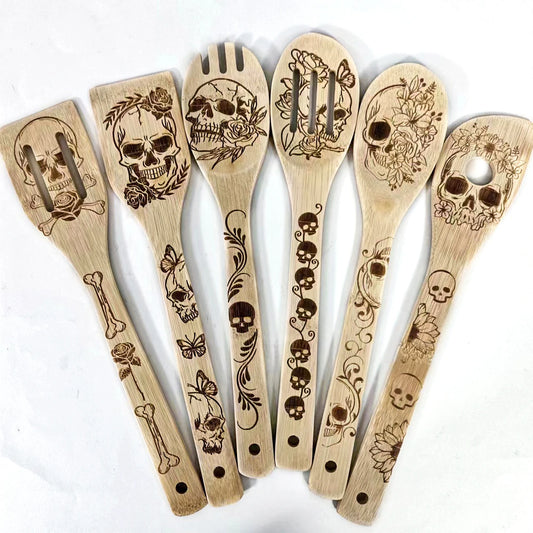 Engraved Bamboo Kitchen Utensil Set 6PCS