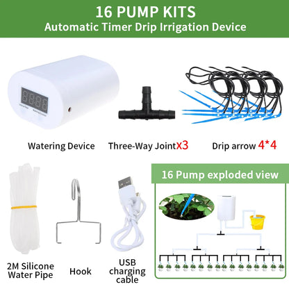 Automatic Timer Drip Irrigation Kit 4/8/12/16 Pump