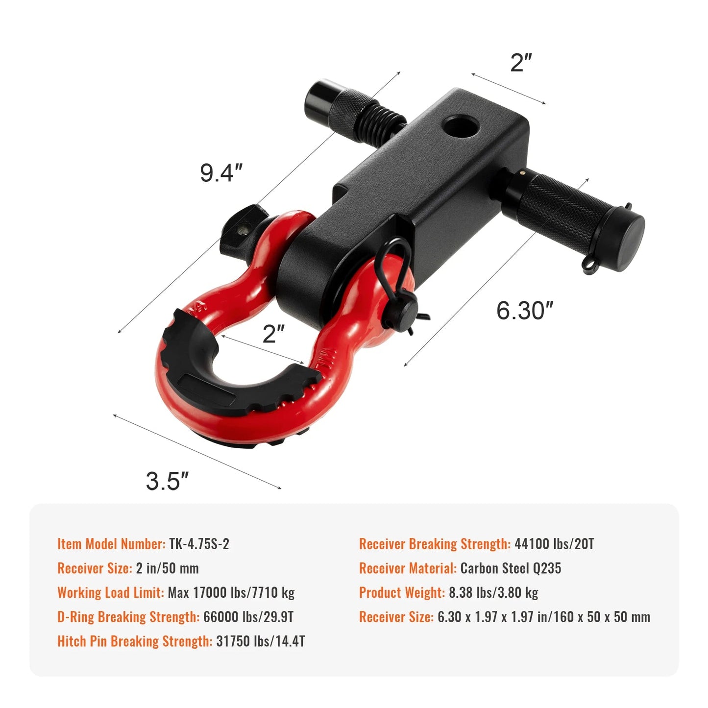 17,000 lbs Heavy Duty Hitch Receiver Shackle