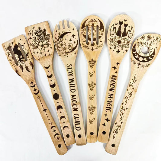 Engraved Bamboo Kitchen Utensil Set 6PCS