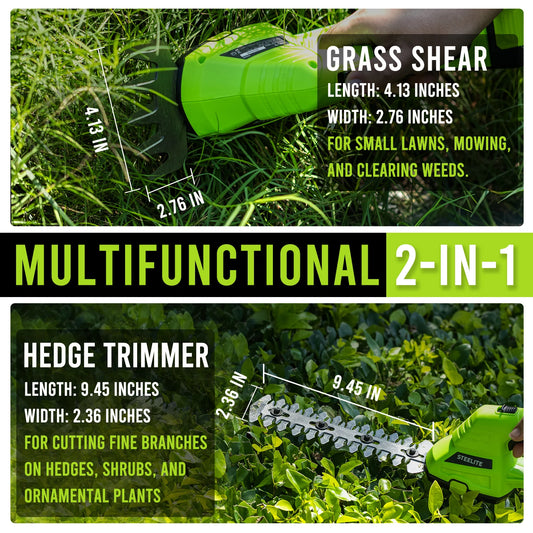 Cordless 2-in-1 Grass Shear and Hedge Trimmer with 2 Batteries