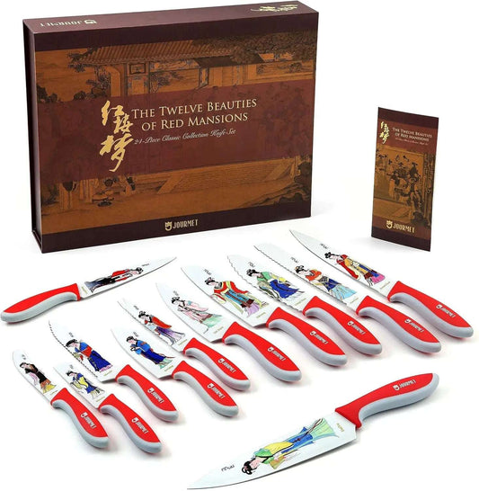 12PCS Red Mansion Floral Chef Knife Set