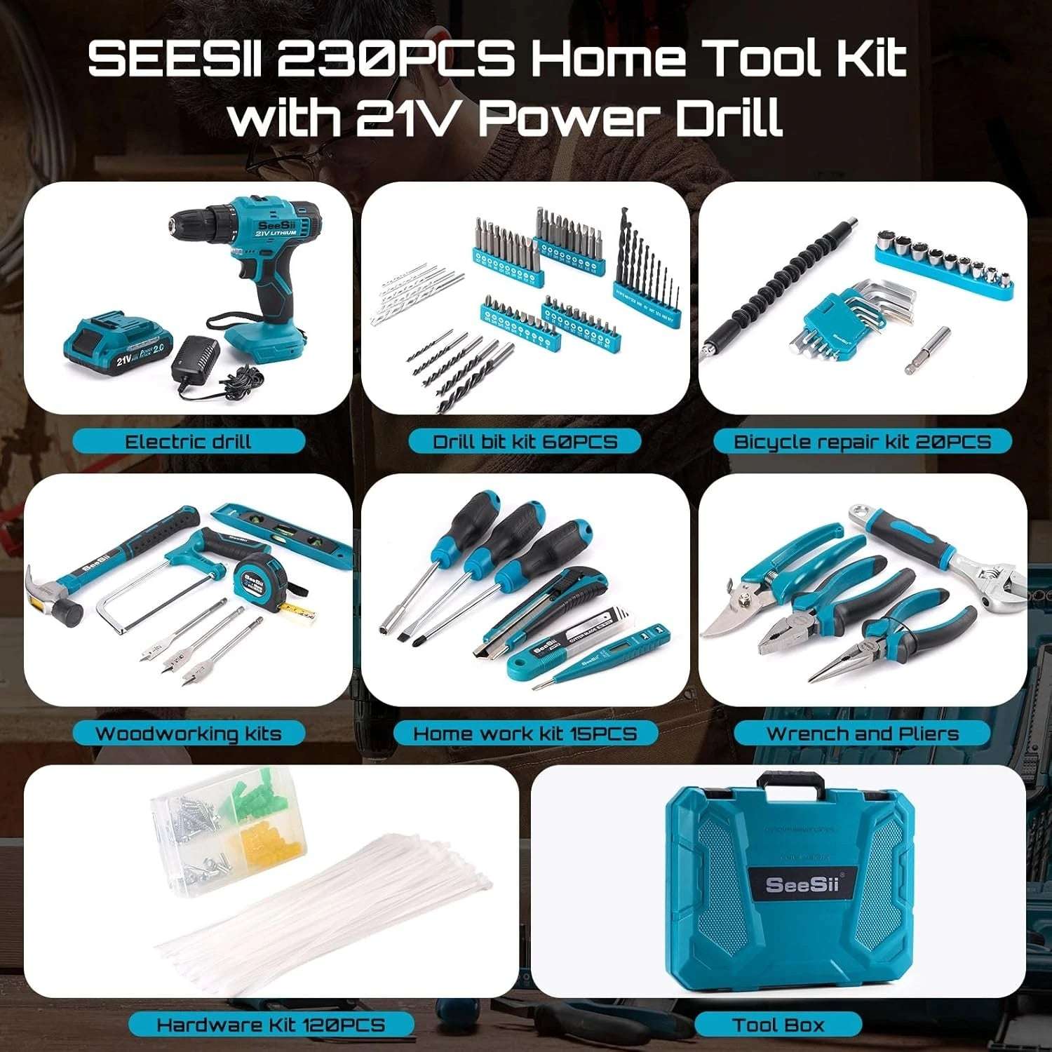 Seesii 21V Cordless Drill Set