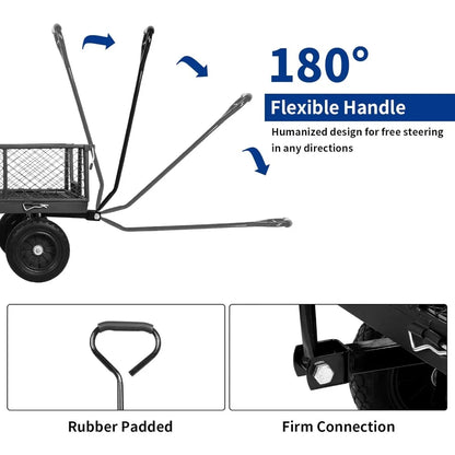 4 Cu.Ft Garden Cart Wagon - 880 lbs, 10" Flat-Free Tires, Removable Sides