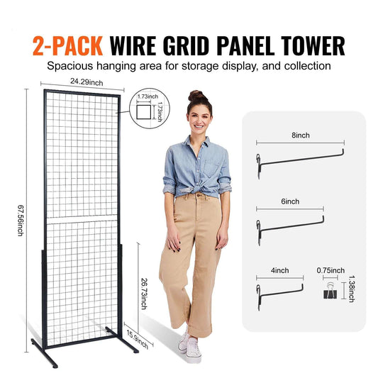 2-Pack Wire Grid Panel Tower with Hooks
