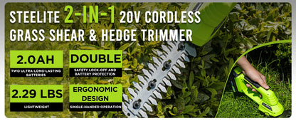 Cordless 2-in-1 Grass Shear and Hedge Trimmer with 2 Batteries