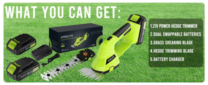 Cordless 2-in-1 Grass Shear and Hedge Trimmer with 2 Batteries