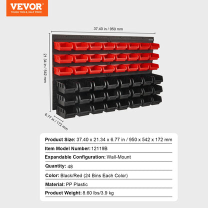 Wall Mounted Tool Storage Organizer Rack-30/48Bin