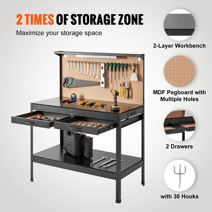 Heavy Duty Workbench with Pegboard and Power Panel