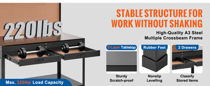 Heavy Duty Workbench with Pegboard and Power Panel