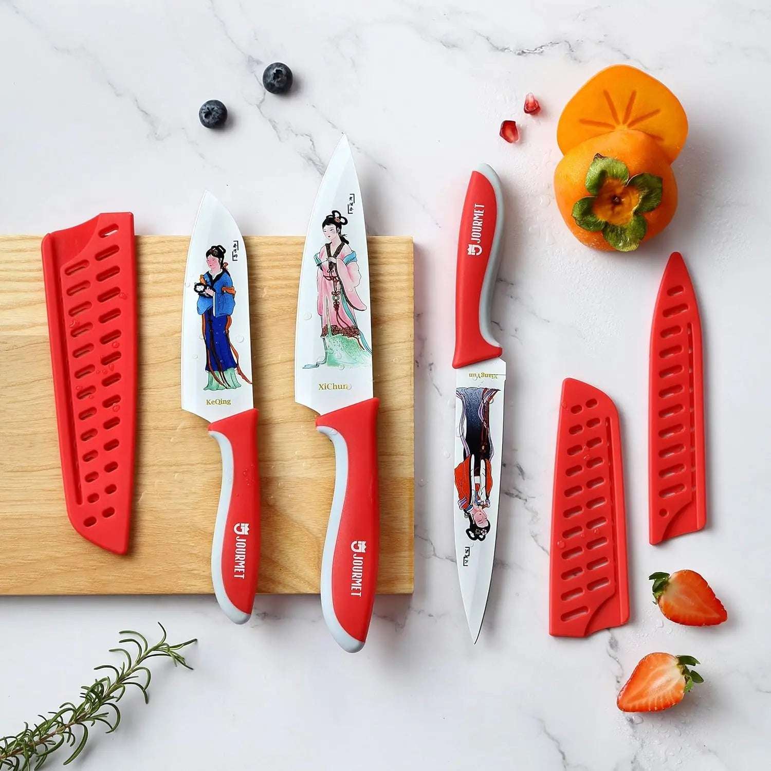 12PCS Red Mansion Floral Chef Knife Set