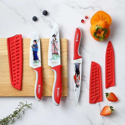 12PCS Red Mansion Floral Chef Knife Set