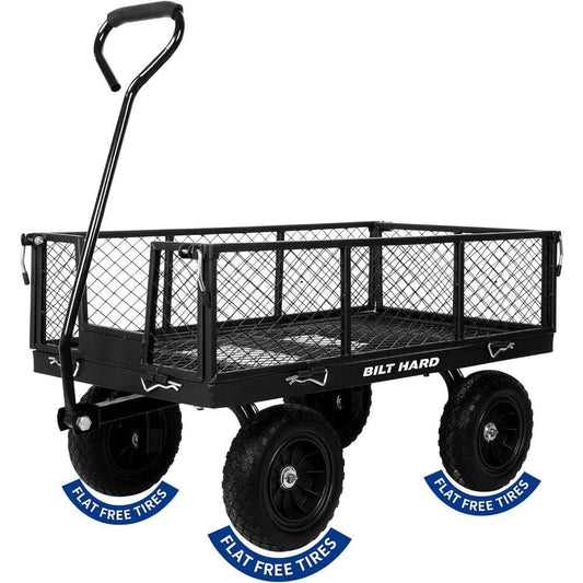 4 Cu.Ft Garden Cart Wagon - 880 lbs, 10" Flat-Free Tires, Removable Sides