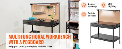 Heavy Duty Workbench with Pegboard and Power Panel