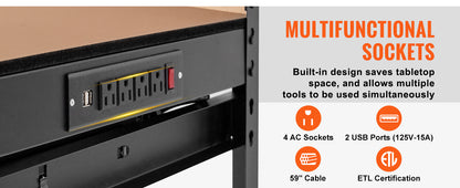 Heavy Duty Workbench with Pegboard and Power Panel